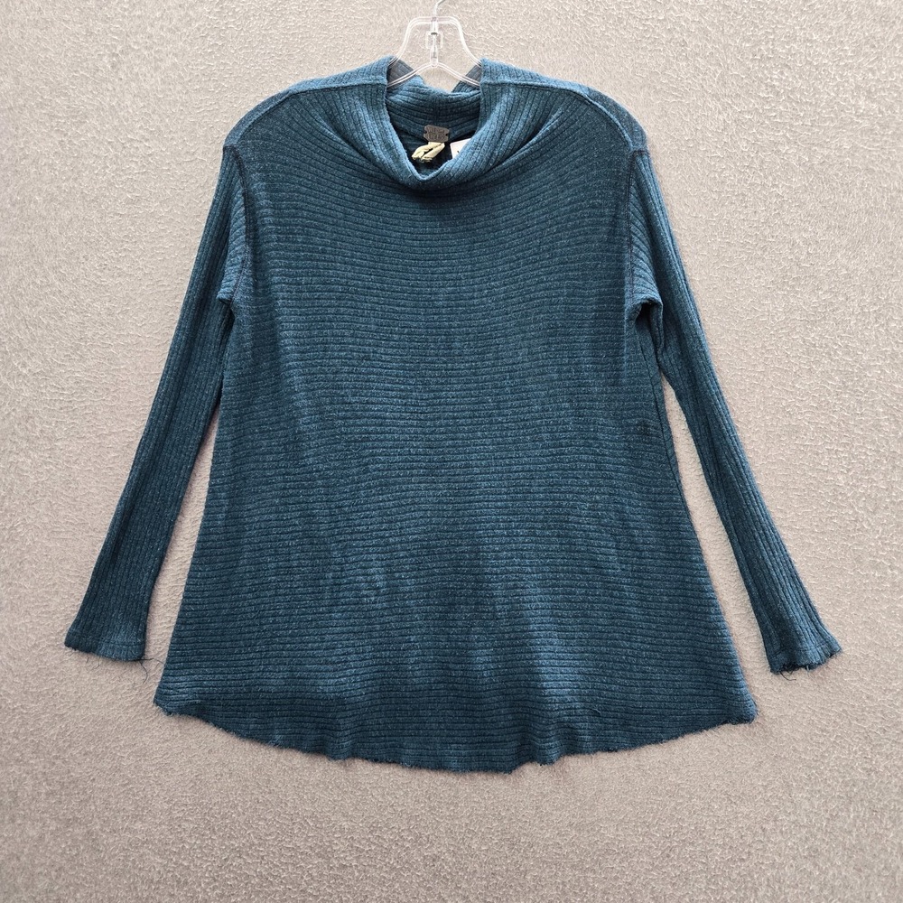We The Free Women Top Blue Lovers Rib Thermal Tunic Shirt Long Sleeve Cowl Neck